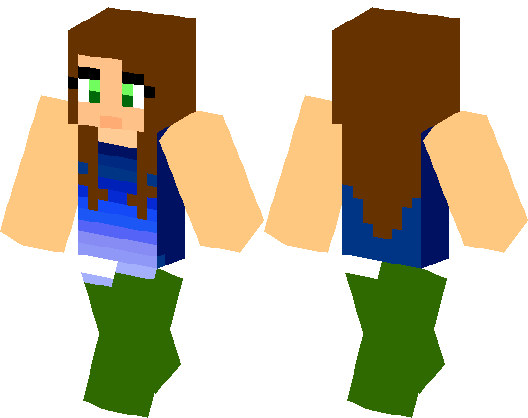 Brown Haired Ombre Blue Shirt and Green Pants Summer Girl